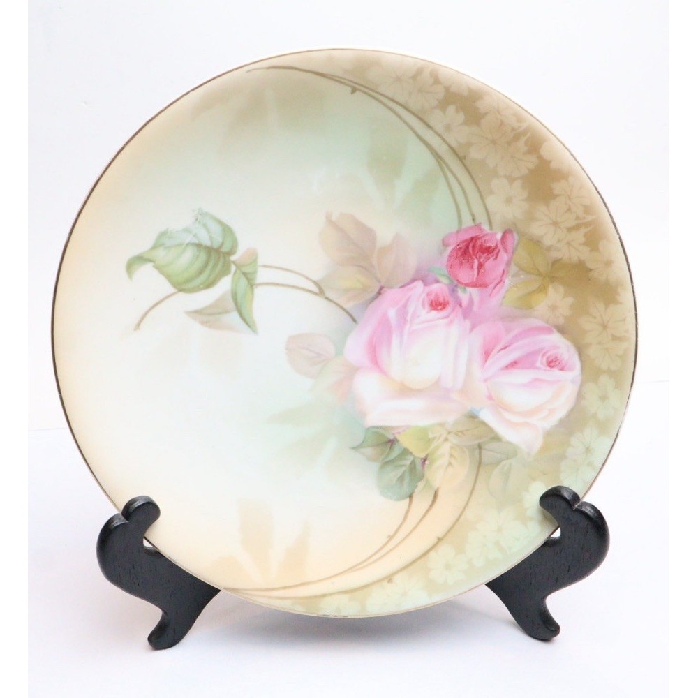 VTG Pink Roses Floral Hand Painted Decorative Cabinet Plate Regina Ware Germany